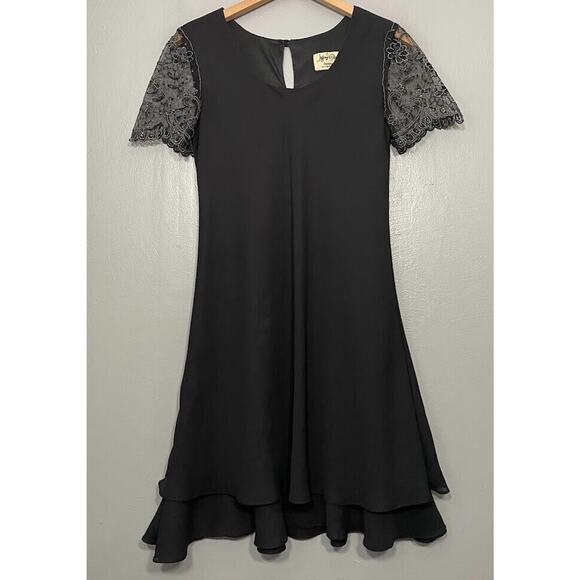 Vintage Party Dress Size Small Black Whimsigoth Event Holiday Y2K Lace Sleeves - Picture 1 of 6